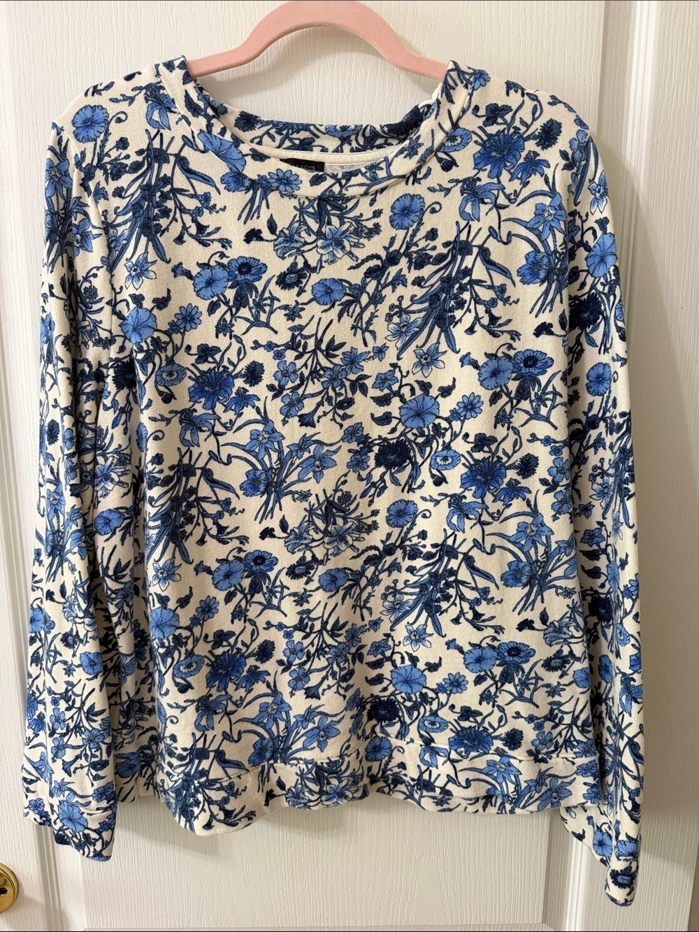 Talbots Cream Long-Sleeve Tee with Blue Floral Print